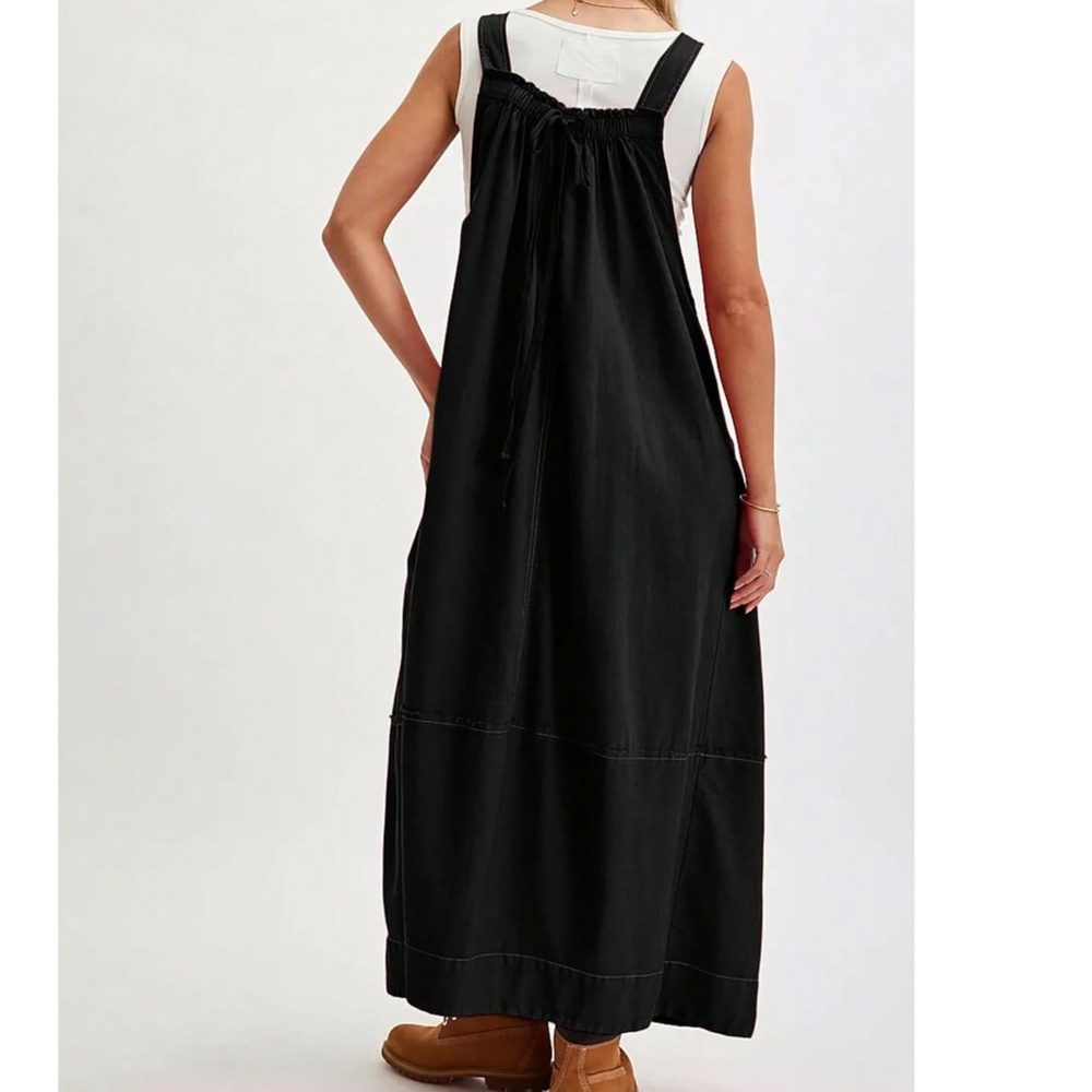 Solid Reverse Stitch Tie Back Minimalist Dress - Picture 4 of 10